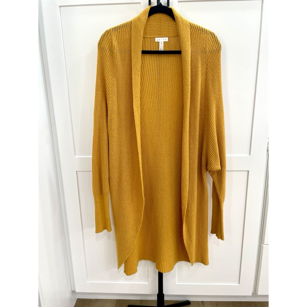 Leith Nordstrom Ribbed Knit Cardigan Sweater XS Long Mustard Yellow Small Hole